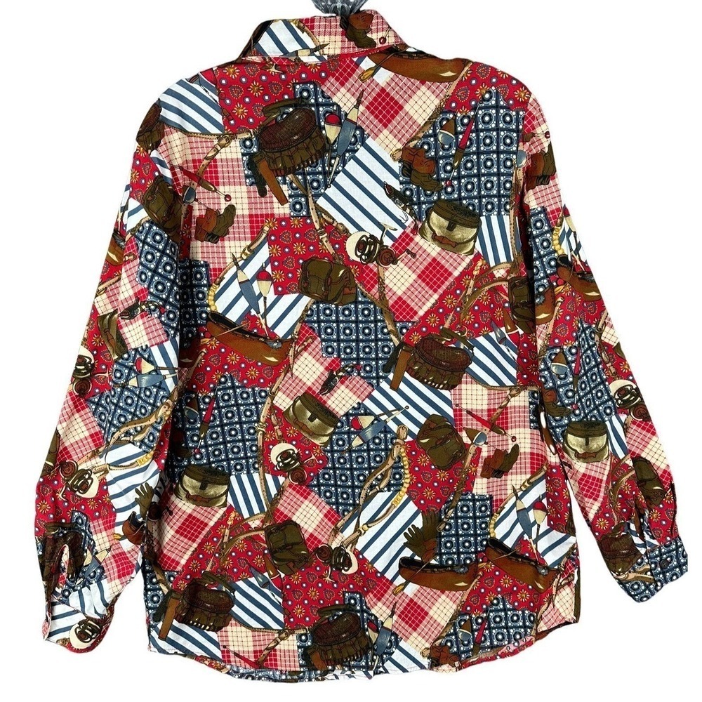 Vintage Orvis Womens 16 Fly Fishing Novelty Print Cotton Shirt Made in USA - Picture 6 of 11